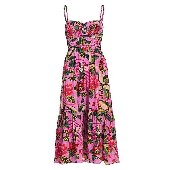 NWT Farm Rio Leopard Forest Cotton Backless Midi Dress sz XL - Picture 1 of 10